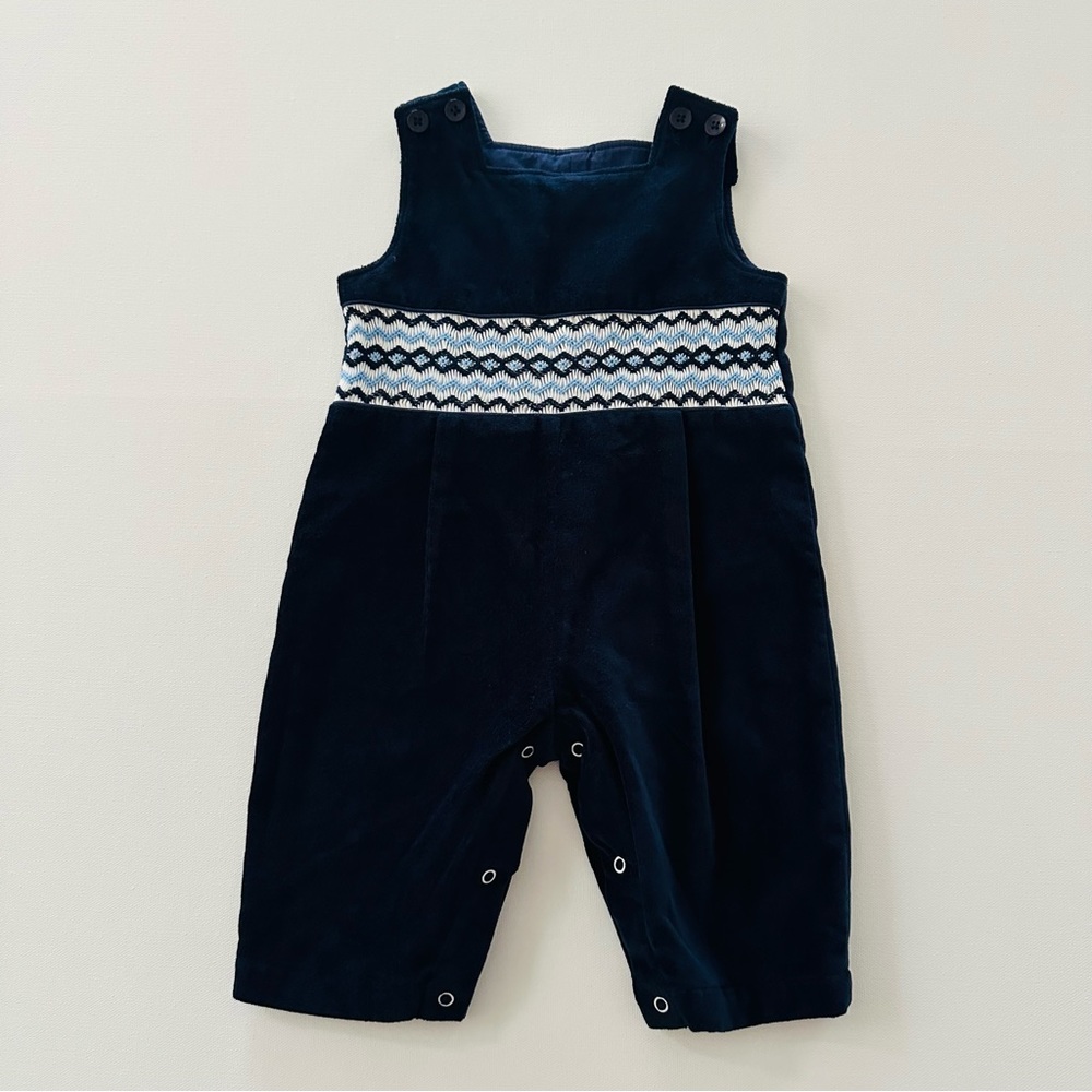 Rachel Riley 6 Months Baby Girl Blue Velvet Smocked Romper